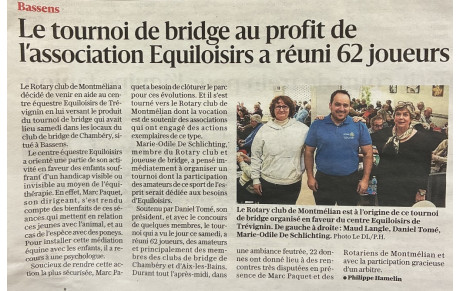 Tournoi de bridge au profit de l'association Equiloisirs à Bassens